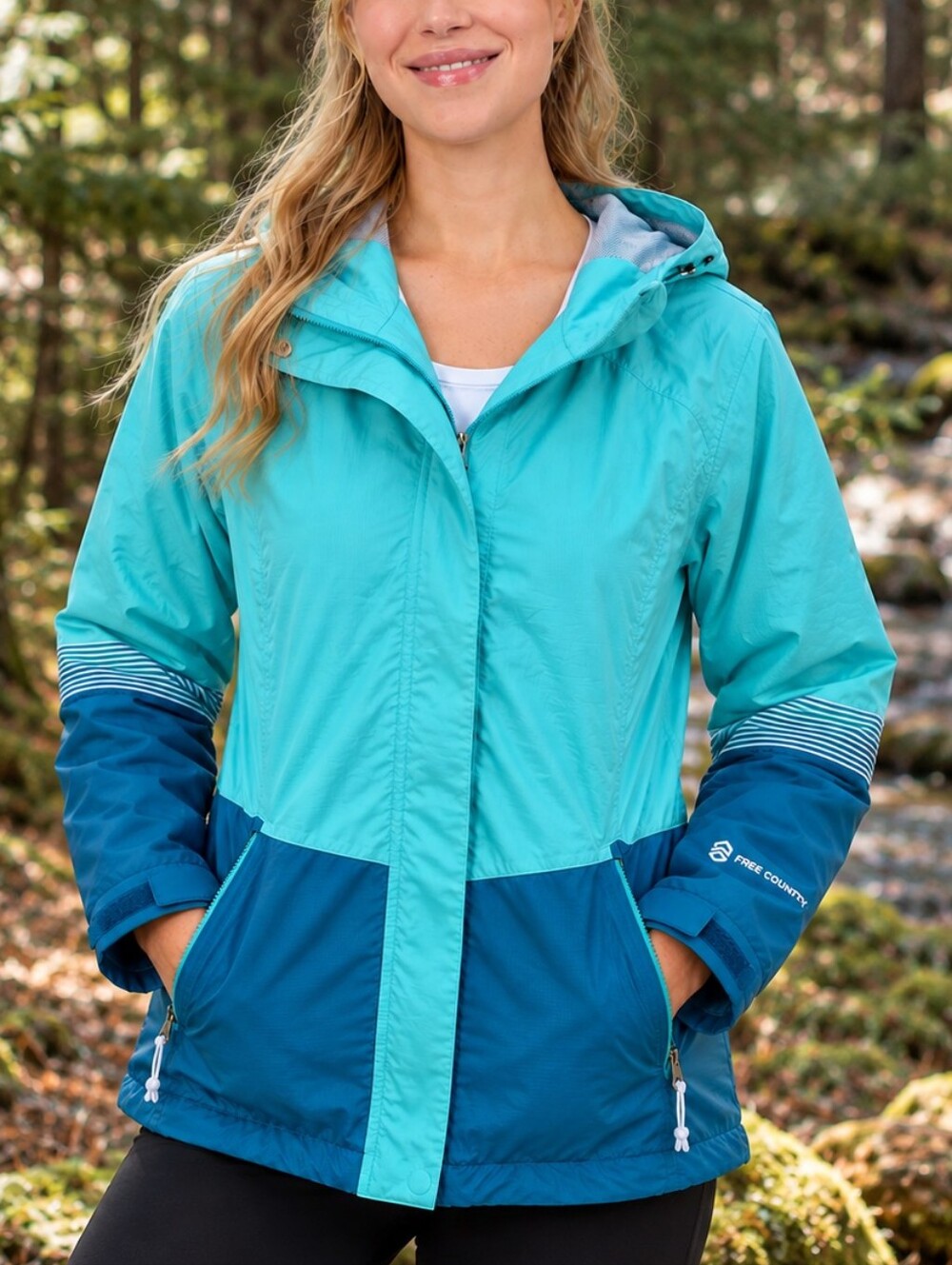 Free Country Athletix Teal Colorblock Hooded Rain Jacket